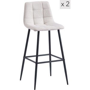 Set of 2 Metal and Beige Fabric Bar Stools, Modern Design Style ,Upholstery , Dining Room - 1 of 4