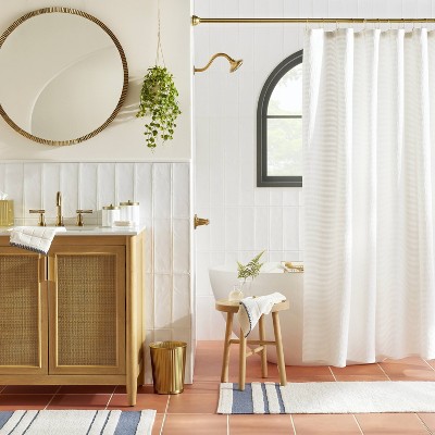 Textured Horizontal Stripe Matelass&#233; Shower Curtain Cream - Hearth &#38; Hand&#8482; with Magnolia