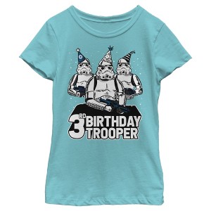 Girl's Star Wars Stormtrooper Party Hats Trio 3rd Birthday Trooper T-Shirt - 1 of 3