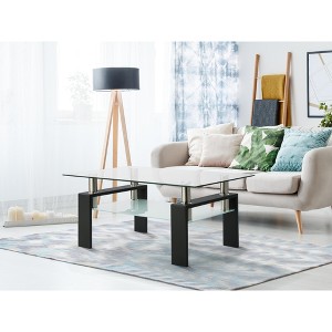 Vynxaria Rectangle Black Glass Coffee Table, Clear Coffee Table, Modern Side Center Tables for Living Room, Living Room Furniture - 1 of 4