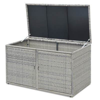 Tangkula Outdoor Rattan Storage Box Patio Wicker Storage Bin Cabinet 88 Gallon Gray