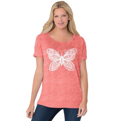 Woman Within Women's Plus Size Marled Cuffed-Sleeve Tee