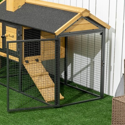47" Natural Fir Wood and Metal Outdoor Rabbit Hutch with Ramp