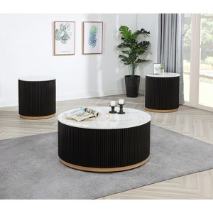 Kumasinova Modern Round Coffee Table( Set),End Table with Marble-Style Top and Gold Base,Side Table with Casters,Coffee Tables for Living Room - 1 of 4