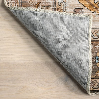 Gracie Brown and Ivory Medallion Washable Synthetic Rug