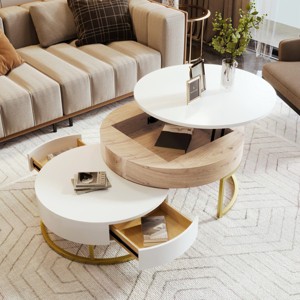 Round Lift Top Nesting Coffee Table Set with Storage Drawers,31.5" & 27.6" Tabletop for Living Room-Baofuwish - 1 of 4