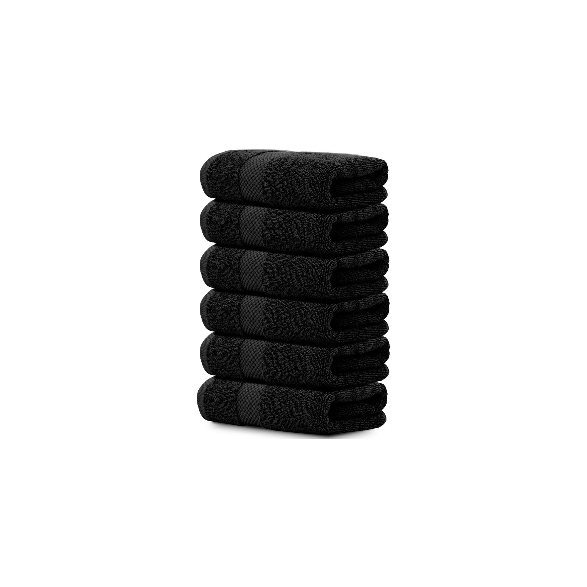 White Classic Luxury 100% Cotton Hand Towels Set of 6 - 16x30" Black