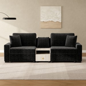 Christopher Knight Home Bina 95.7'' Modern 2-Seater Chenille Upholstered Sectional Sofa with Console, Storage Armrest and Pillows - 1 of 4