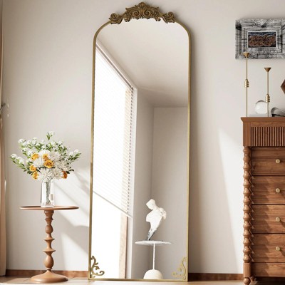 65"x22"  Arched Full Length Mirror Metal Vintage Mirror Baroque Style,Brozen