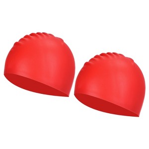 Unique Bargains Silicone Waterproof Non-Slip High-Stretch Swim Caps 2 Pcs - 1 of 4