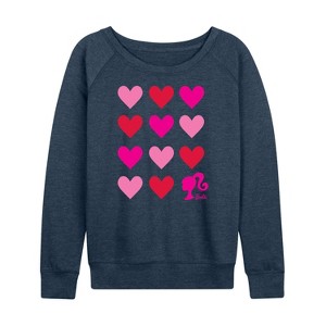 Women's - Barbie - Heart Grid Lightweight French Terry Wide Neck Long Sleeve Graphic Shirt - 1 of 4