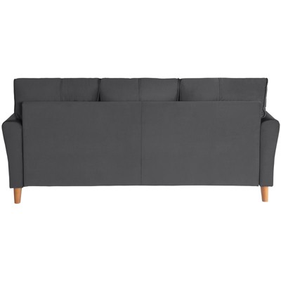Gray Velvet Tufted Sofa with Walnut Wood Legs
