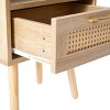 KTMBDW Rattan Nightstand, Boho Side Table with Drawer Open Shelf, Cane Accent Bedside End Table with Wood Legs for Bedroom and Small Spaces - 3 of 4