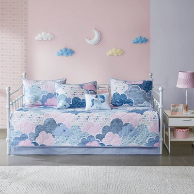 Whimsical Blue Cotton Reversible Kids Daybed Set