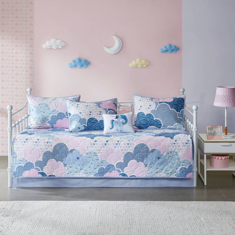 Euphoria Cotton Reversible Fluffy Cloud Print Kids&#39; Daybed Cover Set Blue, 3 of 7