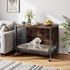 Dog Crate Furniture, Indoor Wooden Dog Kennel with 360° Wheels, Removable Tray & 3 Hooks - 4 of 4
