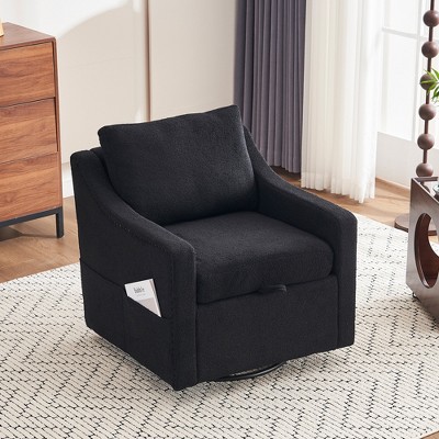 Teddy/Linen Fabric Upholstered 360° Swivel Accent Chair with One Pillow, Single Sofa Chair with High Backrest and Rivet Craft Armrests - ModernLuxe