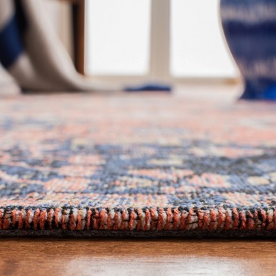 Rust and Navy Vintage Flat Woven Wool Area Rug 4' x 6'