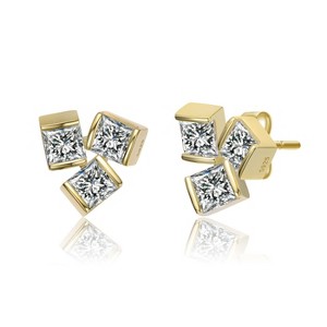 Guili 14K Gold Plated 3-Stone Stud Earrings with Clear Cubic Zirconia Offer Timeless Elegance and Brilliant Sparkle for a Refined Everyday Look - 1 of 3