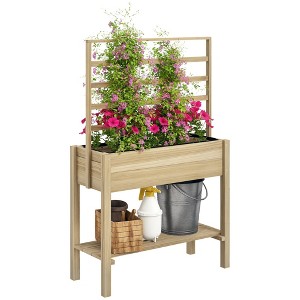 Outsunny Wooden Raised Planter Box with Trellis, Raised Flower Bed with Storage Shelf, Outdoor Garden Planter for Vegetables, Flowers, Herbs - 1 of 4