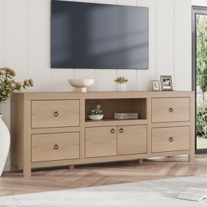 Farmhouse TV Stand Large Entertainment Stand for TV Up to 80 Inch, with 6 Storage Drawer & Soundbar Shelf, Television Consoles Stands - 1 of 4