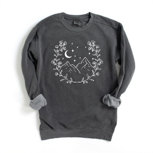 Simply Sage Market Women's Garment Dyed Graphic Sweatshirt Mountains Wreath - 1 of 2