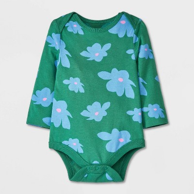 Image of Baby Printed Long Sleeve Bodysuit - Cat & Jack™ Green/Blue Newborn