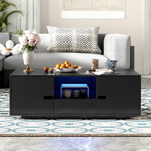 LIVAREEmlen Modern High Glossy Rectangle Coffee Table, Stylish Table with Storage Space, Accent Furniture with 16 Color LED Lights for Living Room - 1 of 4
