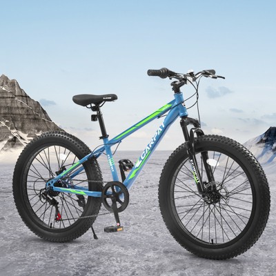 Aukfa 24-Inch Fat Tire Mountain Bike for Adults/Teens, 7-Speed Shimano, Dual Disc Brakes, Front Suspension, Steel Frame, Trail & City Ride,Multicolor
