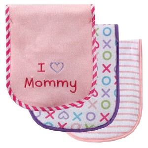 Luvable Friends Baby Girl Cotton Burp Cloths with Fiber Filling 3pk, Pink Mom, One Size - 1 of 1