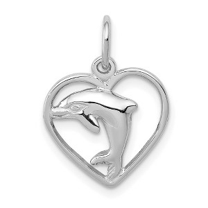 Black Bow Jewelry 14k White Gold 13mm Dolphin and Heart Charm - 1 of 4