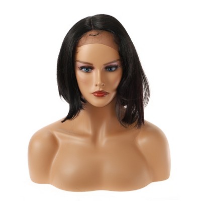 Unique Bargains Women's Short Natural Curly Lace Front Wigs with Wig Cap 12" Matte Black 1PC