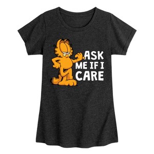 Girls' - Garfield - Ask Me If I Care Fitted Short Sleeve Graphic T-Shirt - 1 of 4