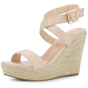 Allegra K Women's Slingback Crisscross Platform Espadrille Wedges Heel Sandals - 1 of 4