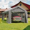 PE+ Steel Frame Carport Canopy, 10x20/12x20/13x20 FT Portable Garage with 4 Doors & 4 Windows, Waterproof Shelter in Gray/Khaki/White/Green - 2 of 4