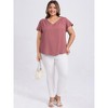 Women's Plus Size V Neck Shoulder Pleated Ruffle Short Sleeve Dressy Casual Blouses - GRACE & GRANDEUR - 2 of 4