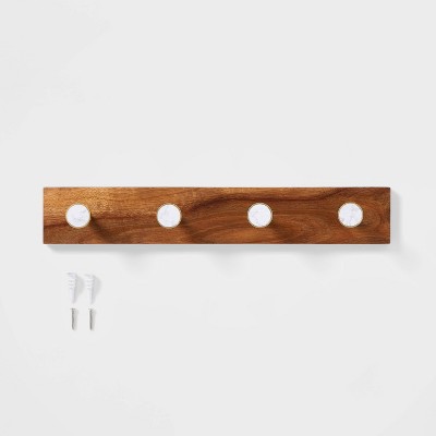 Metal and Faux Marble 4 Gold Hooks Rail on Acacia Wood - Threshold&#8482;_1