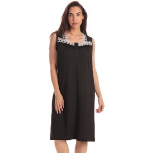 Dreamcrest Womens Sleeveless Nightgown with Lace Trim – Comfortable Sleepwear Pajamas – Solids & Prints - 1 of 3
