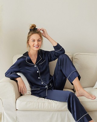 Lilysilk Women's Chic Trimmed Silk Pajamas Set : Target