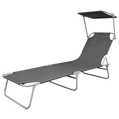 vidaXL Folding Sun Lounger with Canopy Steel Gray
