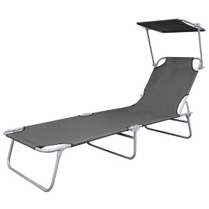vidaXL Folding Sun Lounger with Canopy Steel Gray - 1 of 4