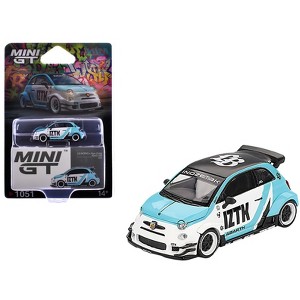 ABARTH 595 "LB-Works x Abas Works - IZTK" Light Blue and White with Black Top Limited Ed 1/64 Diecast Model Car by Mini GT - 1 of 4