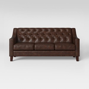 Felton Tufted Sofa Faux Leather Espresso - Threshold , Faux Leather Brown