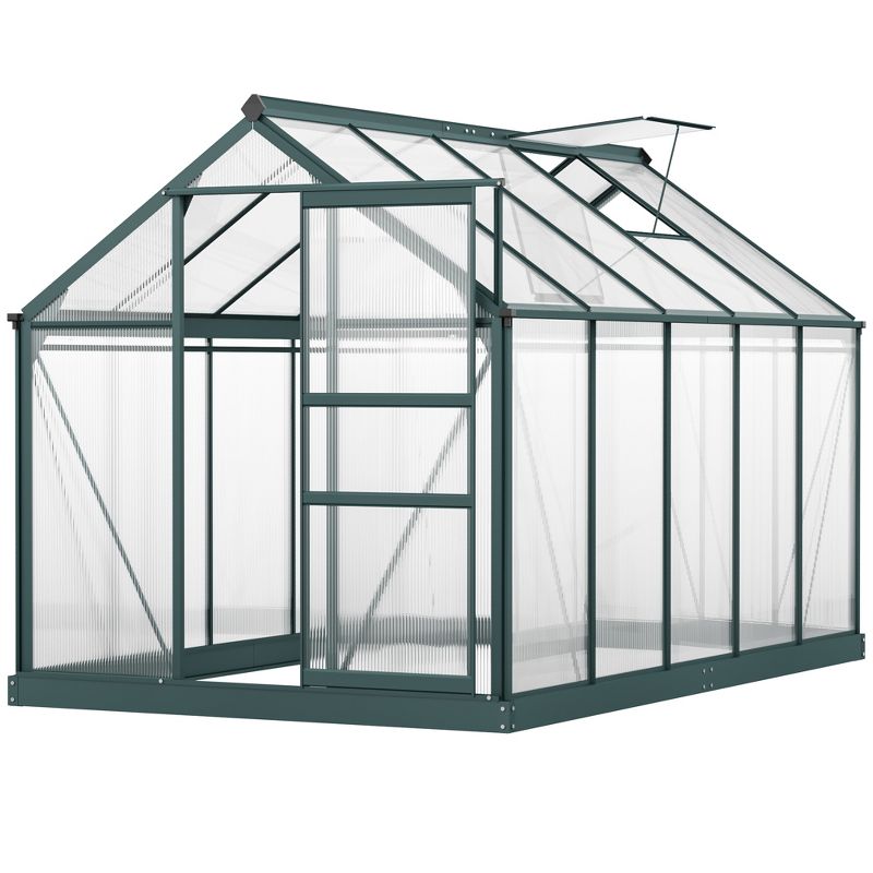 Outsunny 6.2' x 10.3' x 6.6' Polycarbonate Greenhouse, Heavy Duty Outdoor Aluminum Walk-in Green House Kit with Vent & Door, Green, 5 of 13