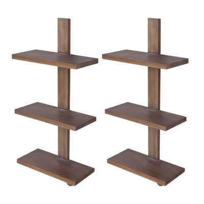 18.5"x37" Set of 2 3-Tier Hanging Wood Shelves Natural - A&B Home: Vertical Carved Wall Art Sets with Mounting Hardware