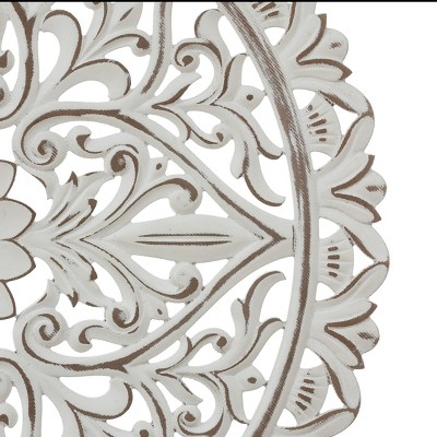 Distressed White and Brown Wood Floral Mandala Wall Art