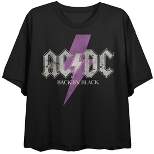 ACDC Back In Black Purple Lightning Bolt Logo Women's Black Cropped Tee