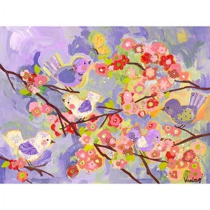 Oopsy Daisy's Cherry Blossom Birdies - Lavender & Coral Canvas Wall Art - Size 24x18 - 1 of 1