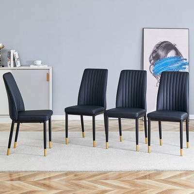 Syemin 4-Piece Armless Dining Chairs Set Upholstered Dining Chairs PU Material High Back Seats for Dining Room, Black, 17"*16.7"*36.4"