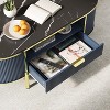 48" Oval Coffee Table with Storage, Fluted Design Faux Marble Top Table with Drawer & Shelf, Gold Metal Legs for Living Room - 4 of 4